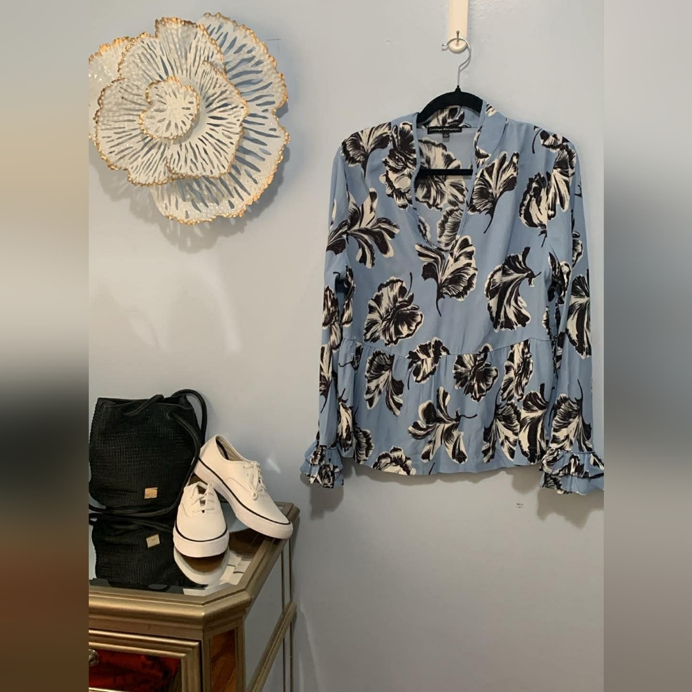 Catherine Malandrino Blue and Black Floral Blouse